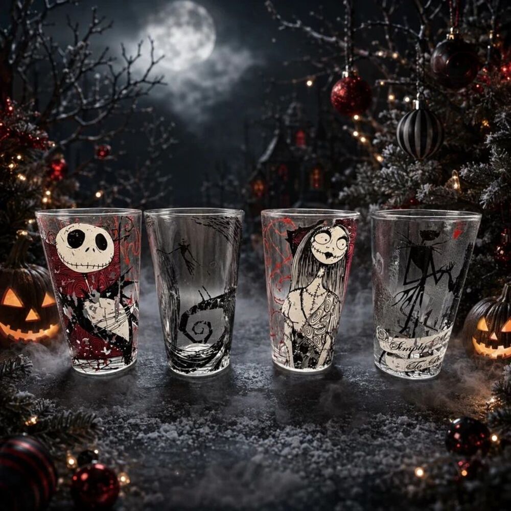 Disney Nightmare Before Christmas Pint Glasses Set of 4 Jack Sally Tim Burton